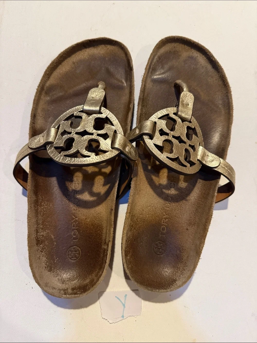 Tory Burch Metallic Bronze Logo Thong Sandals